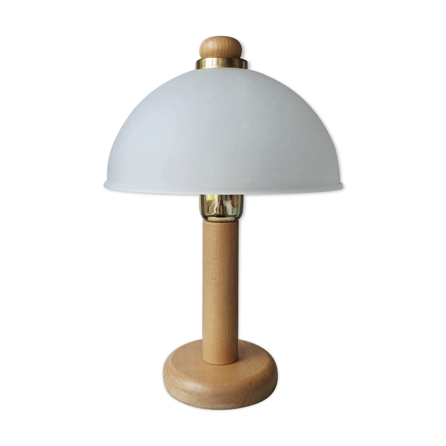 Vintage wooden table lamp with glass lampshade, 80s