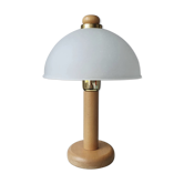 Vintage wooden table lamp with glass lampshade, 80s