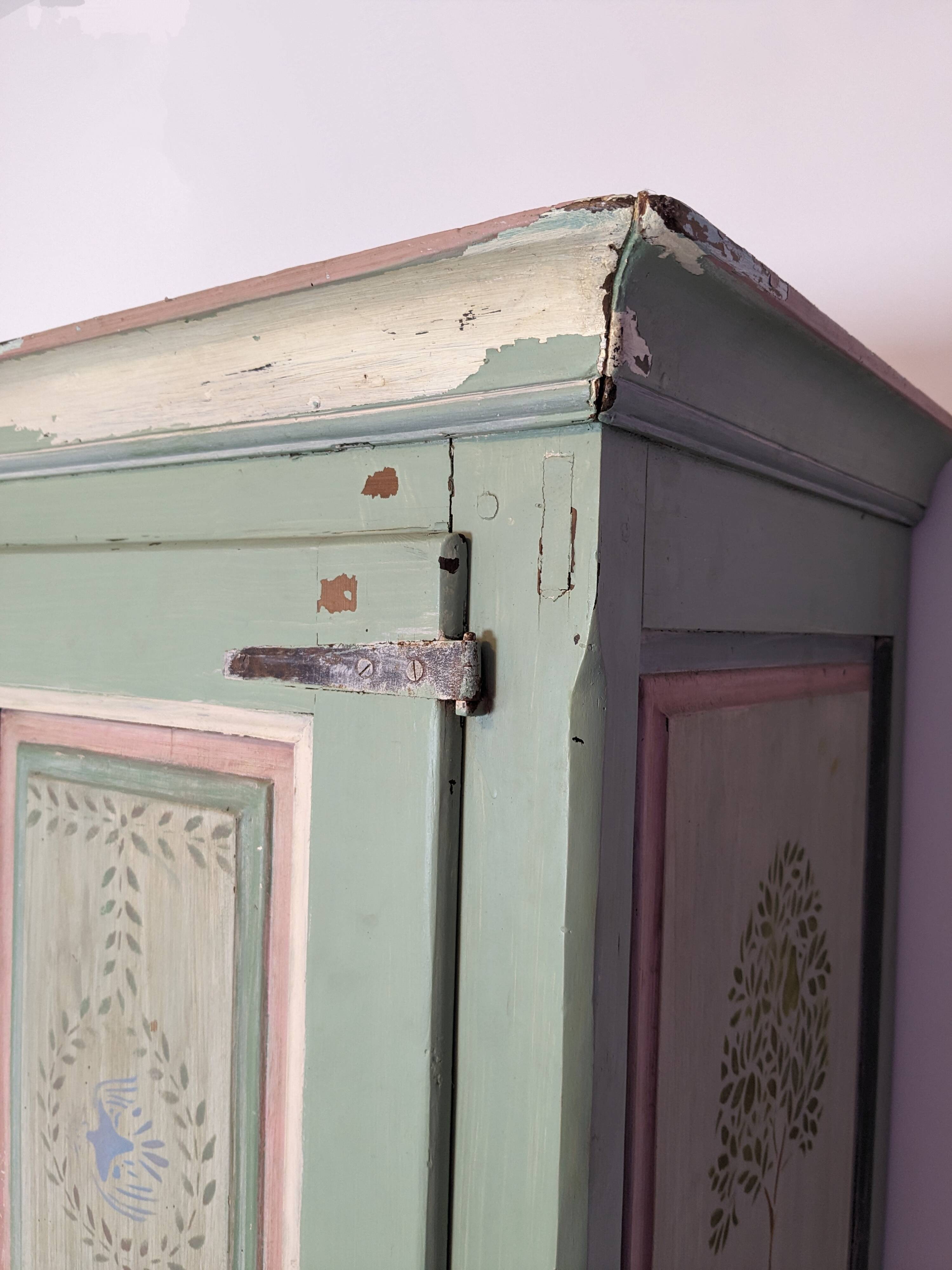 19th century painted wooden bedroom wardrobe