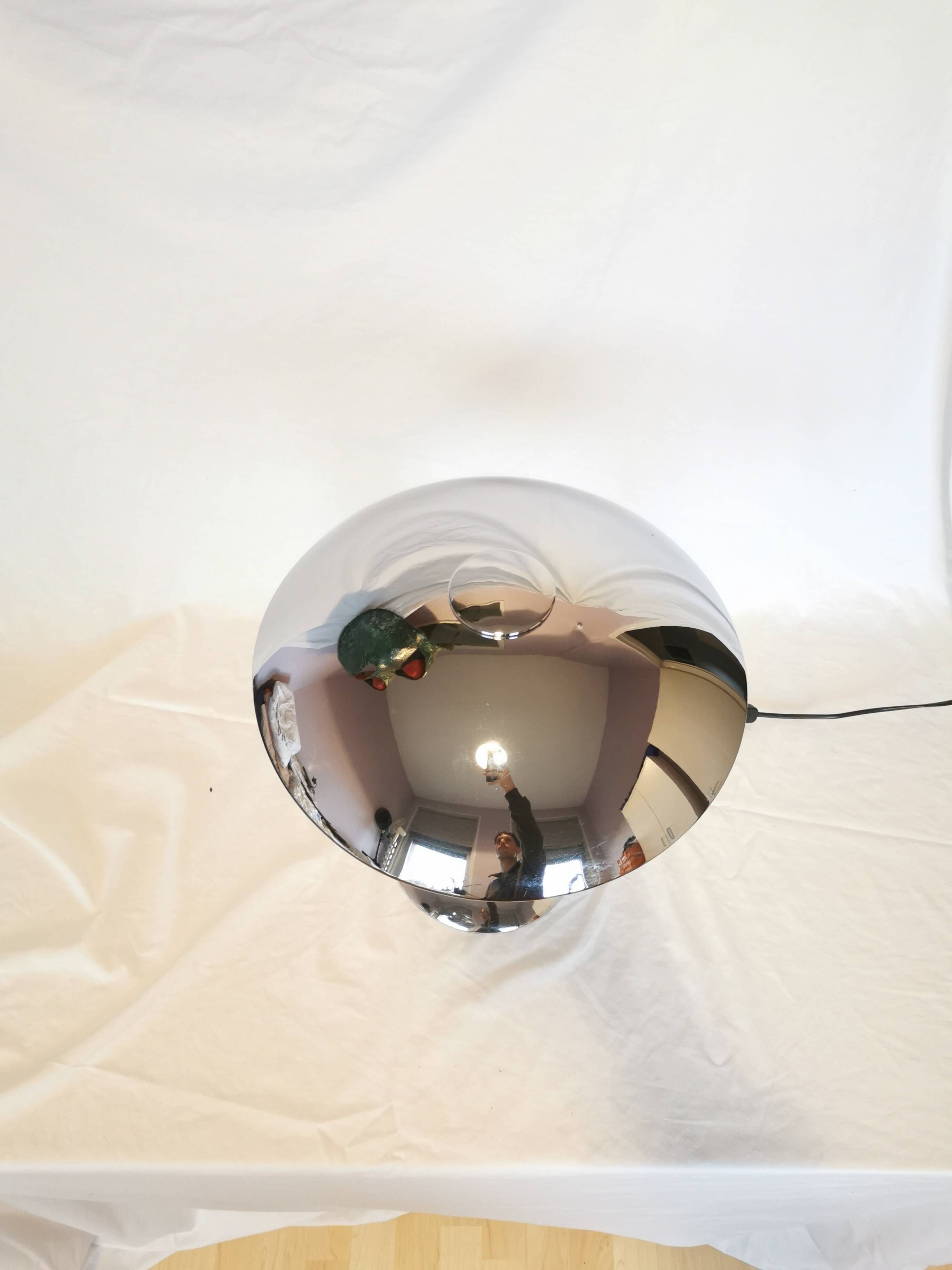 Large double bulb liner lamp, chrome and wood, 1980