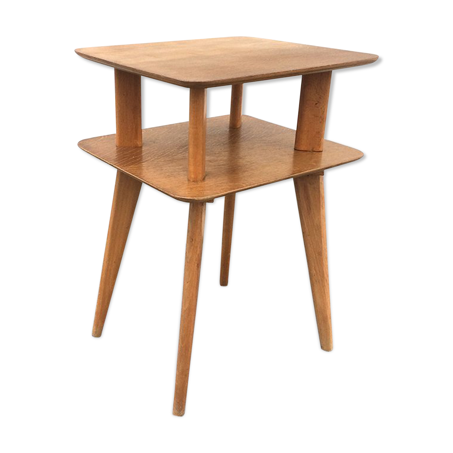 Small wooden side table, 2 trays, 1960