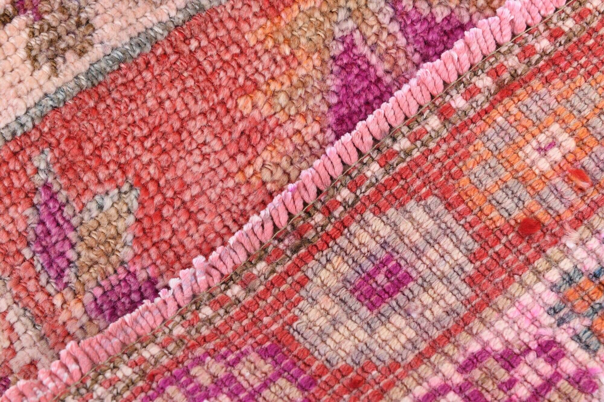 3x12 Vintage Pink & Red Turkish Runner Rug, Super Soft Rug, 86x378Cm