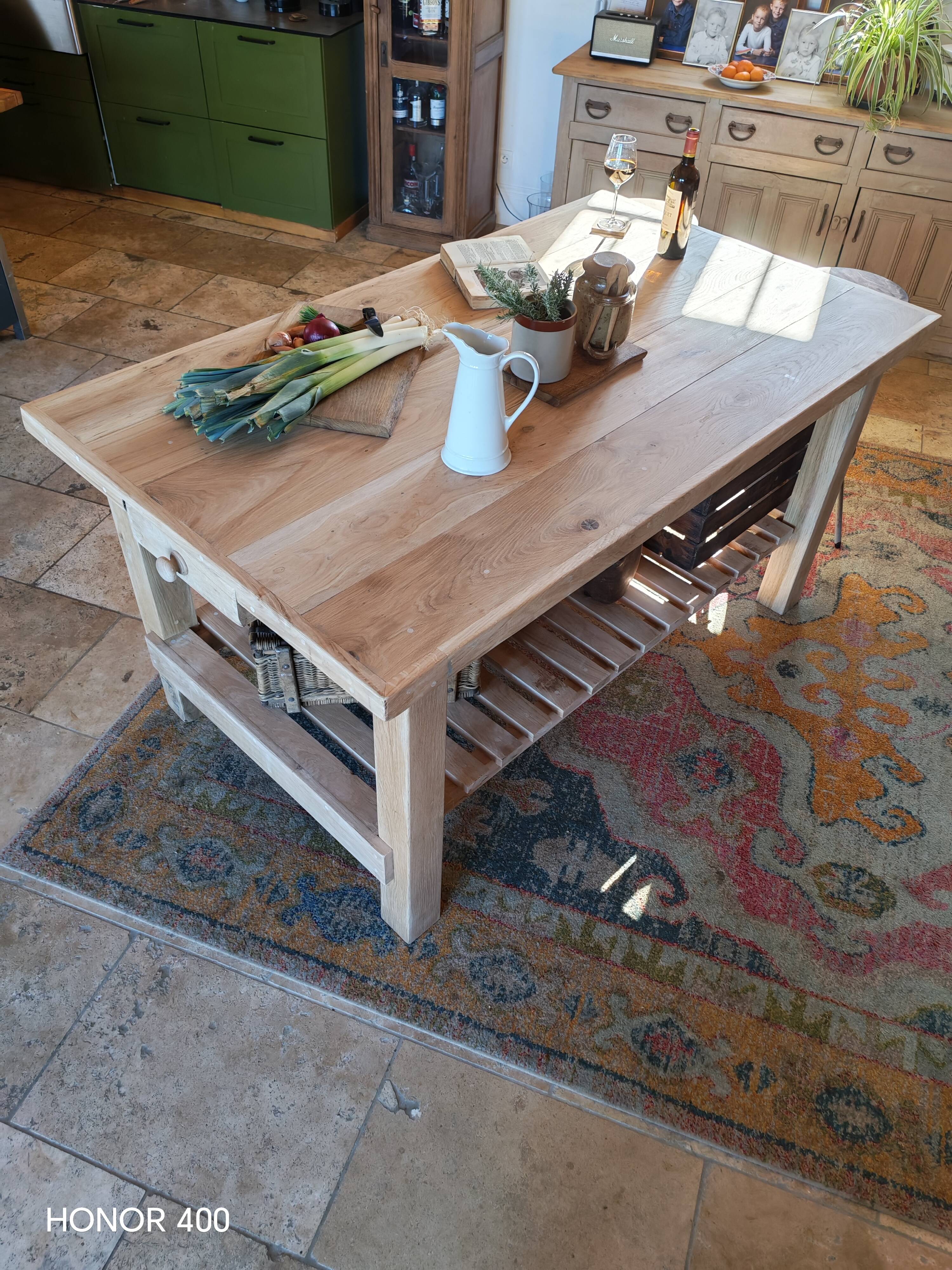 XXL solid oak kitchen island/worktop 180 x 105