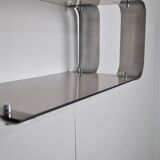 Brushed steel and smoked glass shelf, Donald Singer, 1970
