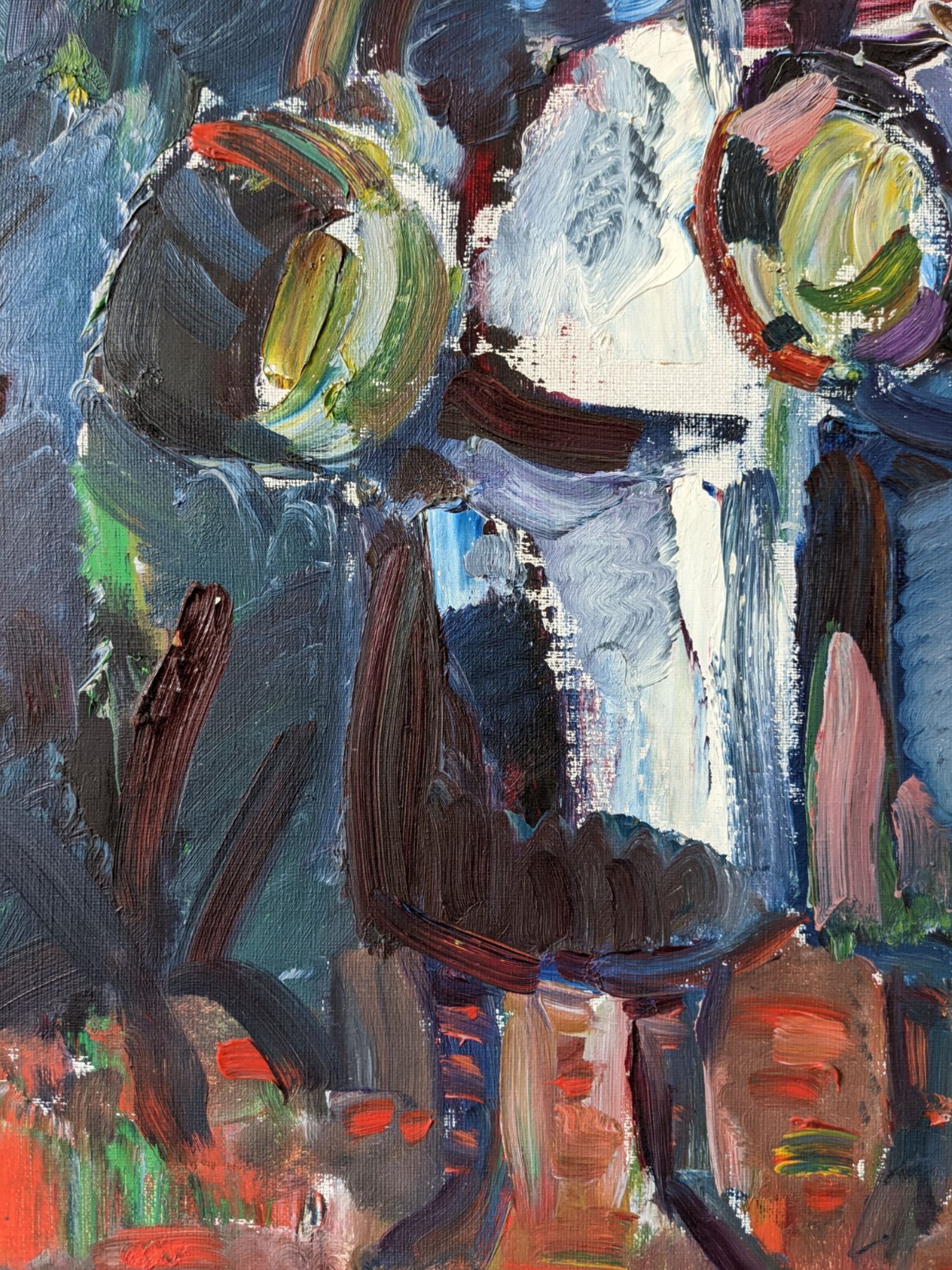 Peinture à l’huile figurative vintage suédoise « Moroccan Ladies » suédoise du milieu du siècle, encadrée