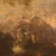 Landscape painting with figures and herds, oil on canvas, 18th century.