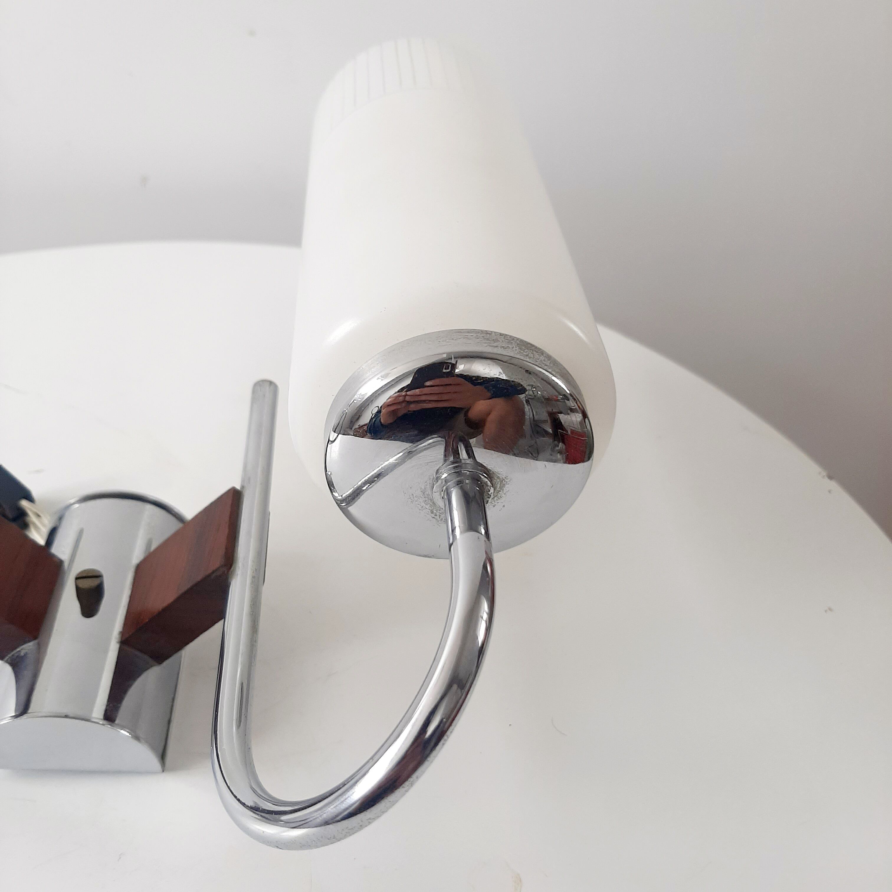 Double chrome and scandinavian teak wall lamp 50s