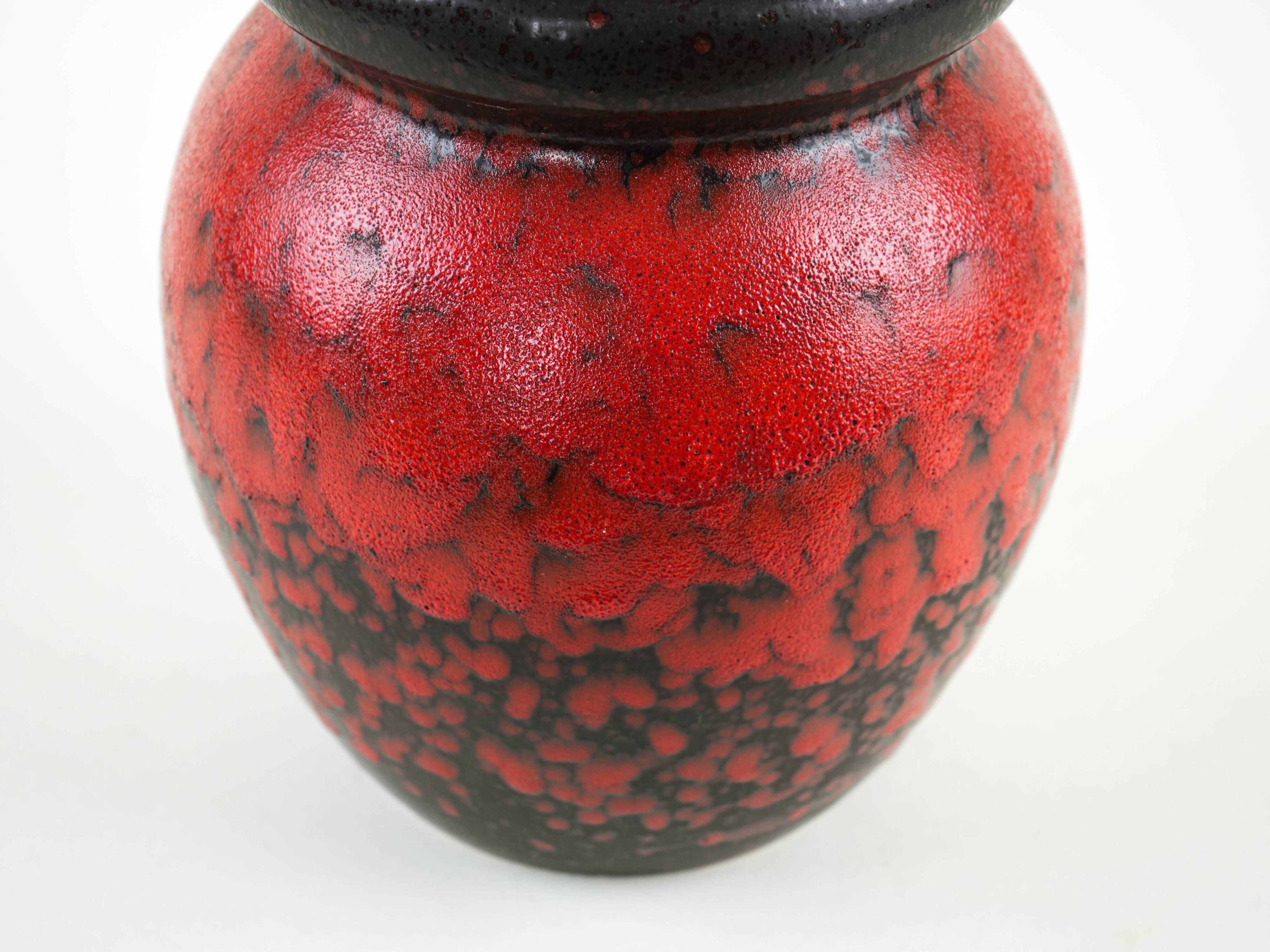 Monumental Fat Lava ceramic vase in black and red, West Germany, 1970s