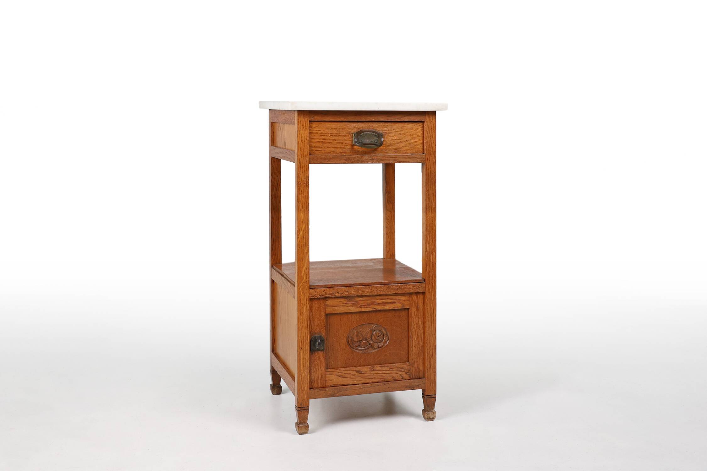 French Art Deco bedside table with a Carrara marble top, circa 1920.