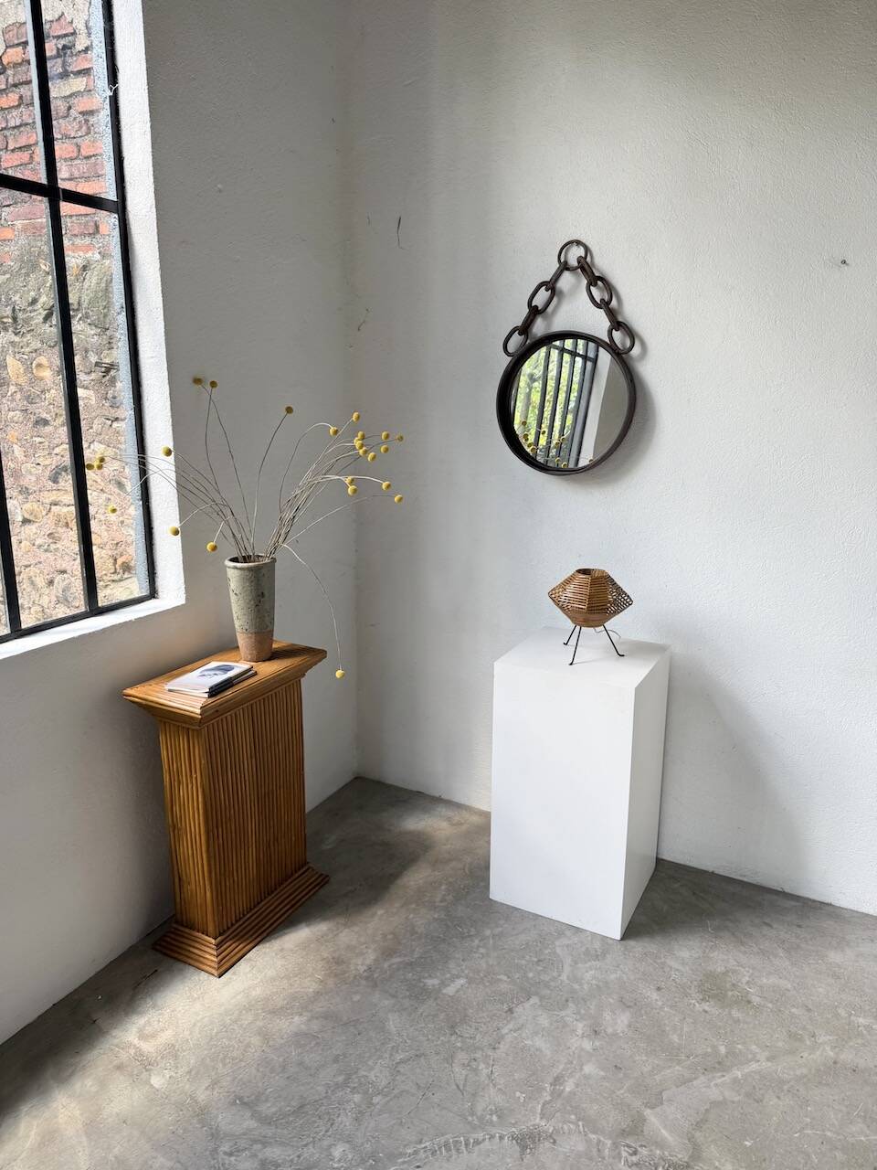 Brutalist mirror with metal chain from the 50s