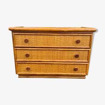 Vintage bamboo rattan chest of drawers Maugrion