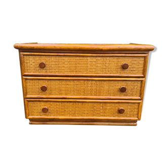 Vintage bamboo rattan chest of drawers Maugrion