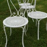 Set of 4 19th century wrought iron garden chairs with heart motif