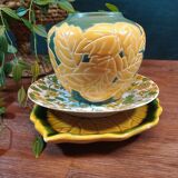 Ceramic ball vase with yellow and green leaf patterns