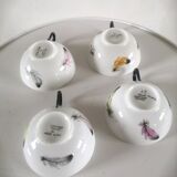4 cups in fine limoges porcelain signed LC 60s