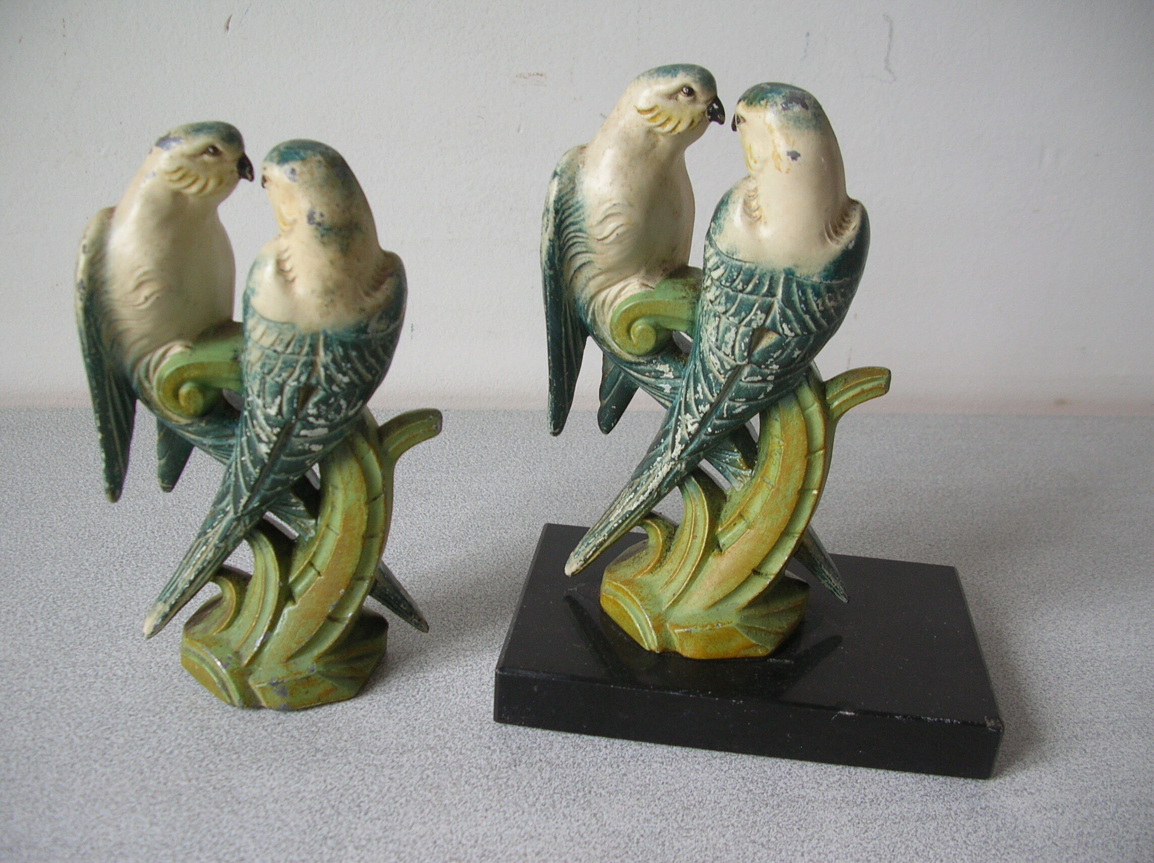 Bookends paperweight parrot couple macaw parakeet in polychrome regulation