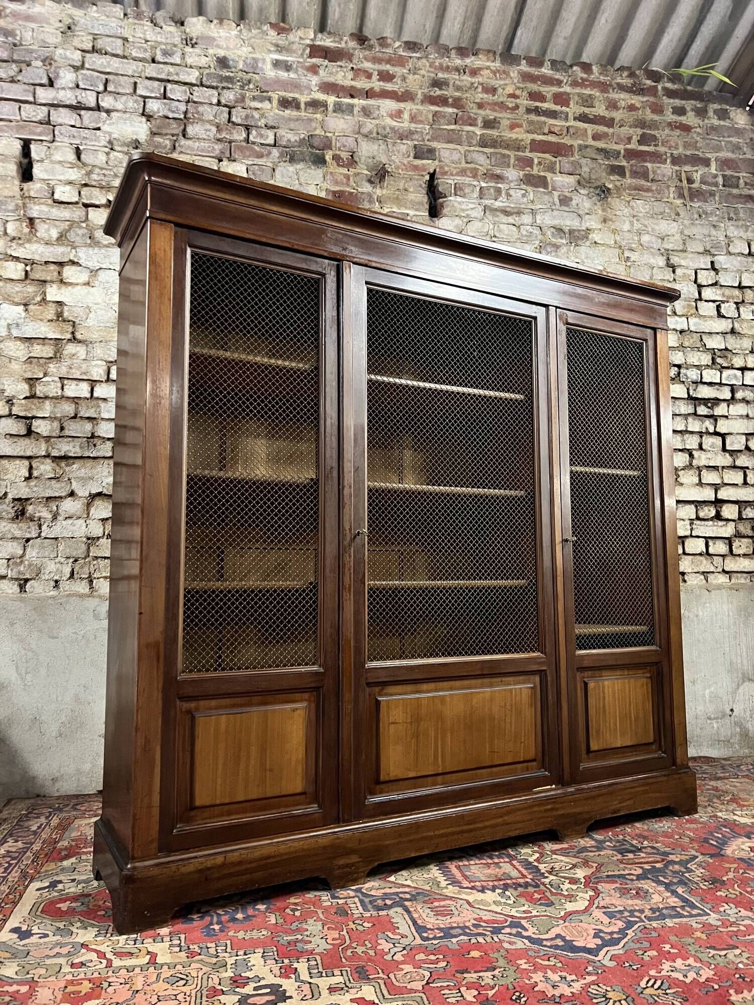 Three door mahogany bookcase from napoleon iii period xix eme century