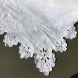 Old embroidered linen sheet MS scalloped edge hand