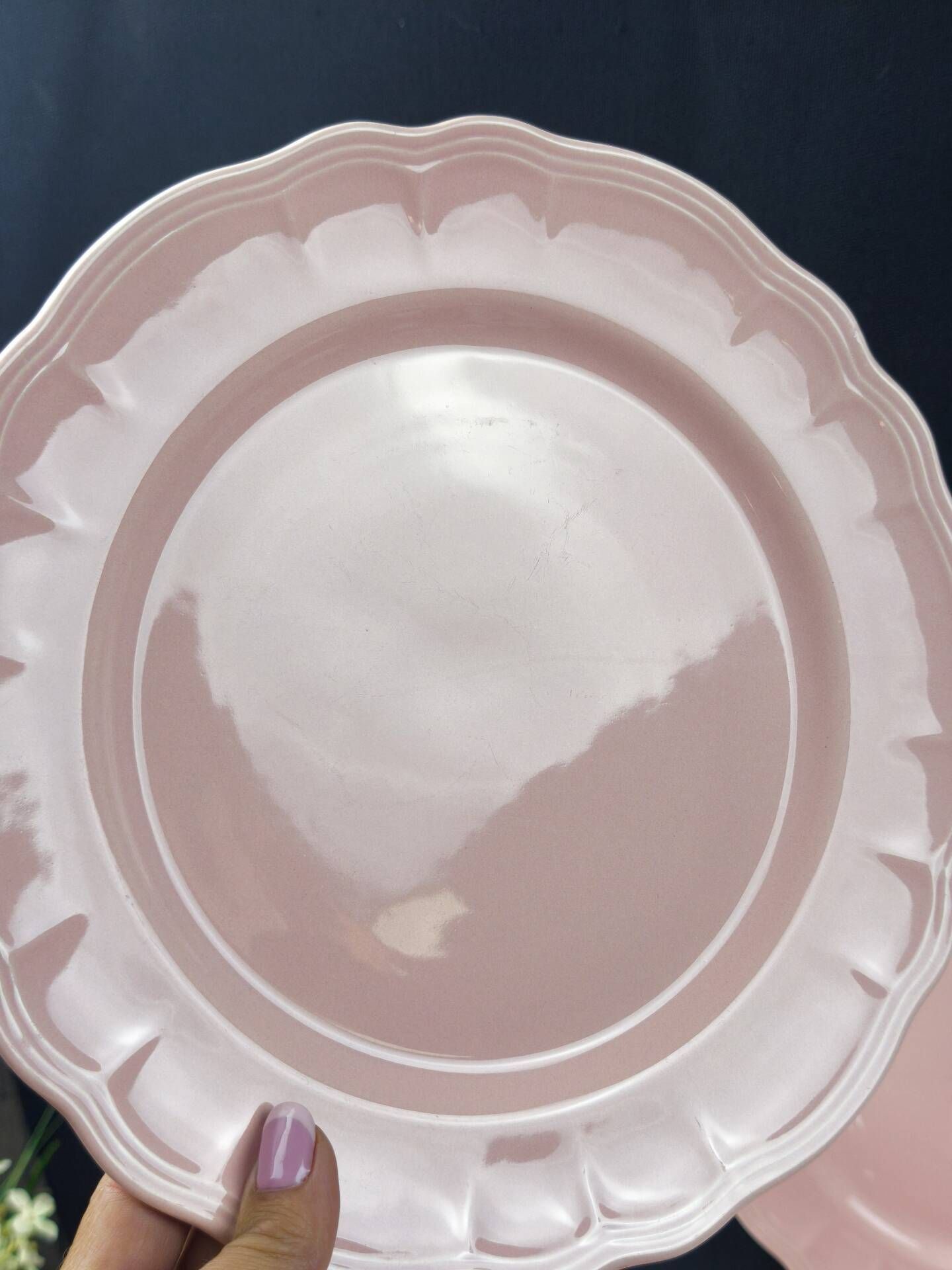 8 vintage dessert plates Salins powder pink