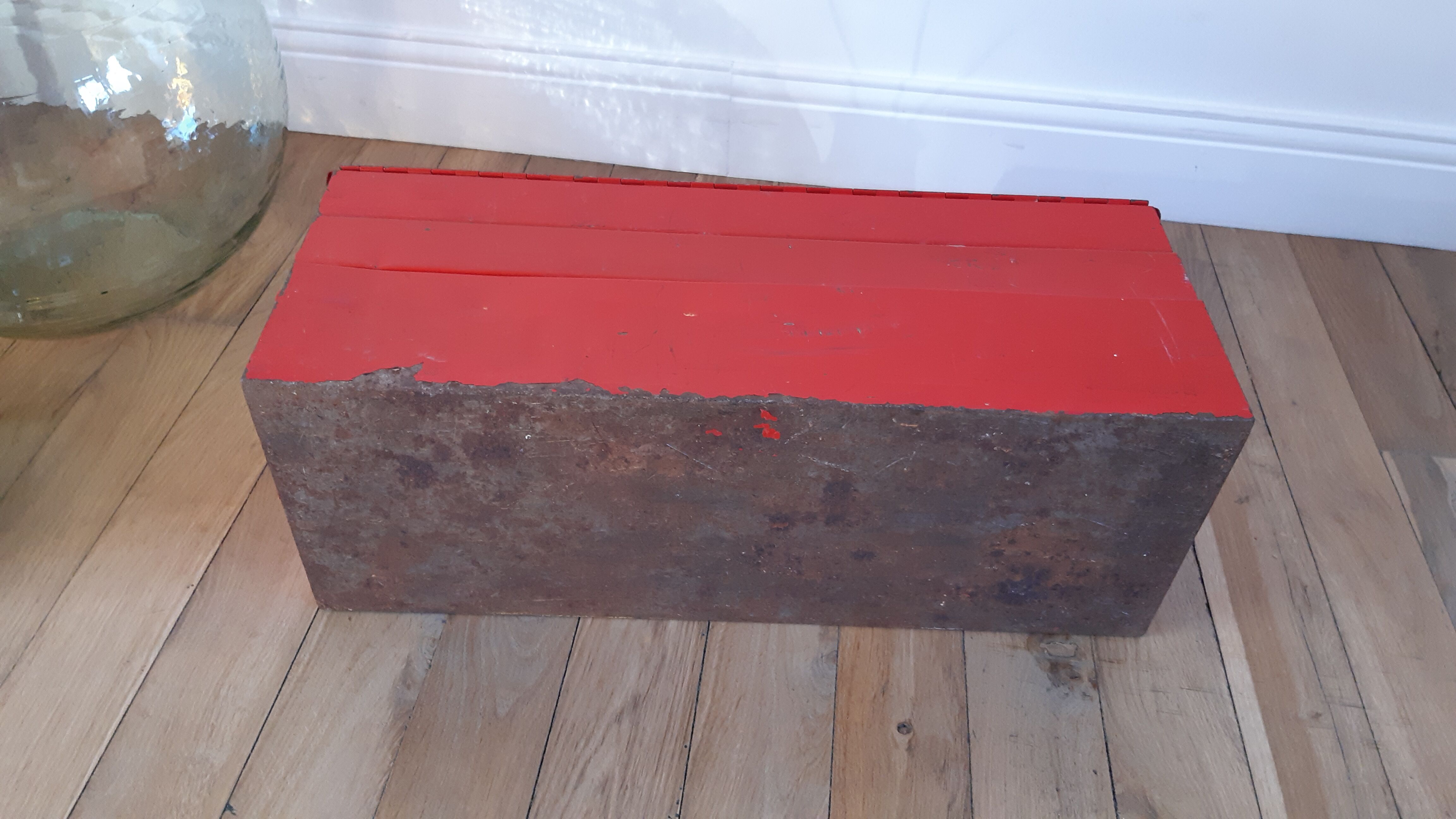 Bright red vintage tool box