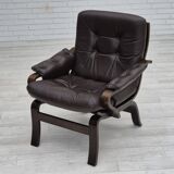 1970s, Scandinavian lounge chair in original condition, brown leather, dark bent wood.