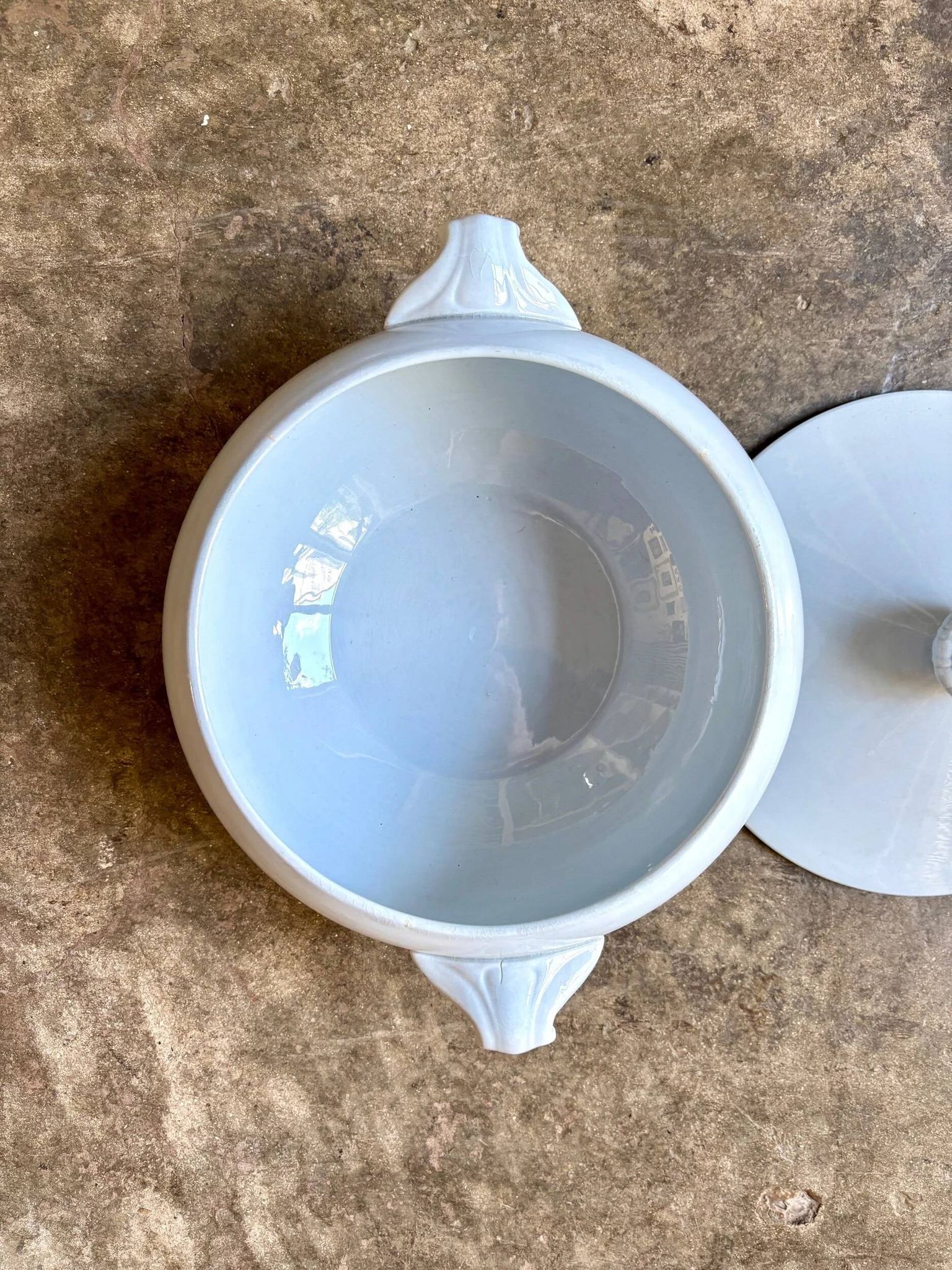 Sarreguemines blue earthenware soup tureen