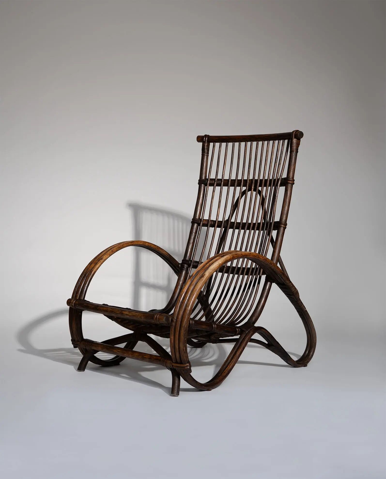 Pair of Sculptural Dutch Rattan Lounge Armchairs, Mid-Century Modern, 1960s