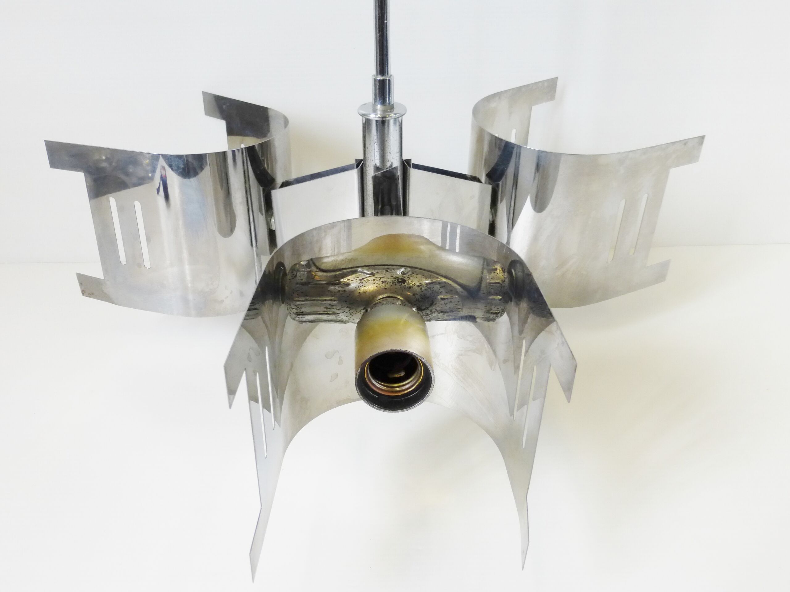 Chandelier ceiling light chrome steel 1970 vintage space age 70s seventies