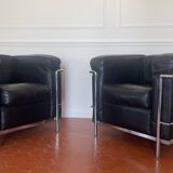 Pair of armchairs LC2 Perriand Jeanneret Le Cobusier Cassina edition