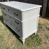 Louis XVI style chest of drawers in versailles grey patinated mahogany with white marble