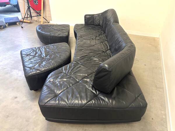 Canapé modulaire en cuir de mouton italien, design des années 1980