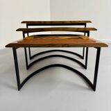 Table basse gigogne marqueterie géométrique design italien vintage