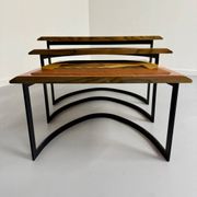 Table basse gigogne marqueterie géométrique design italien vintage