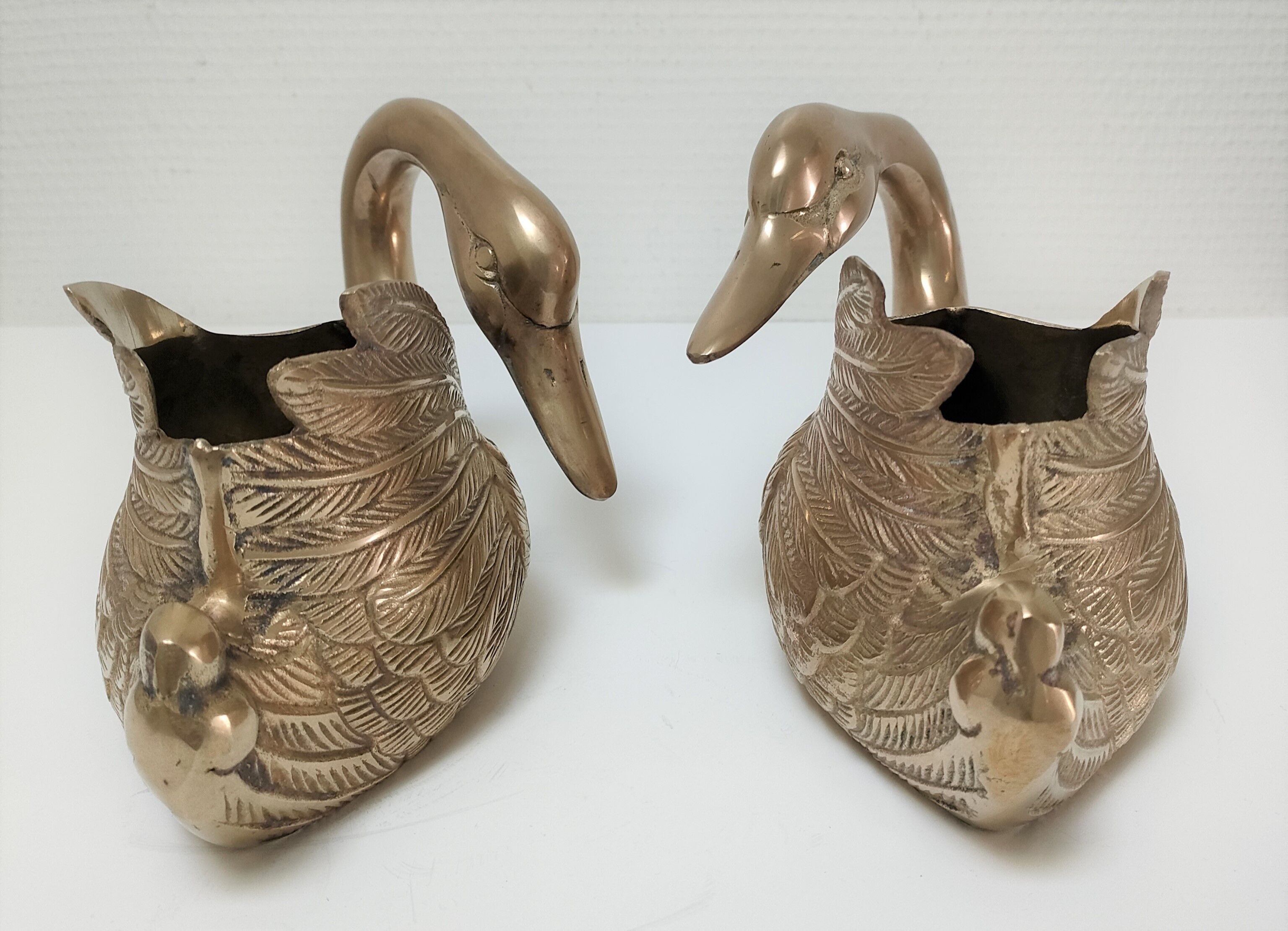 Two vintage solid brass brass zoomorphic pot pot cache