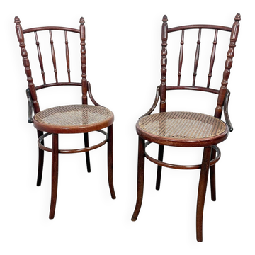 Set of Two Antique Fischel Bentwood Chairs – Vienna Café Chairs – Cane Seat