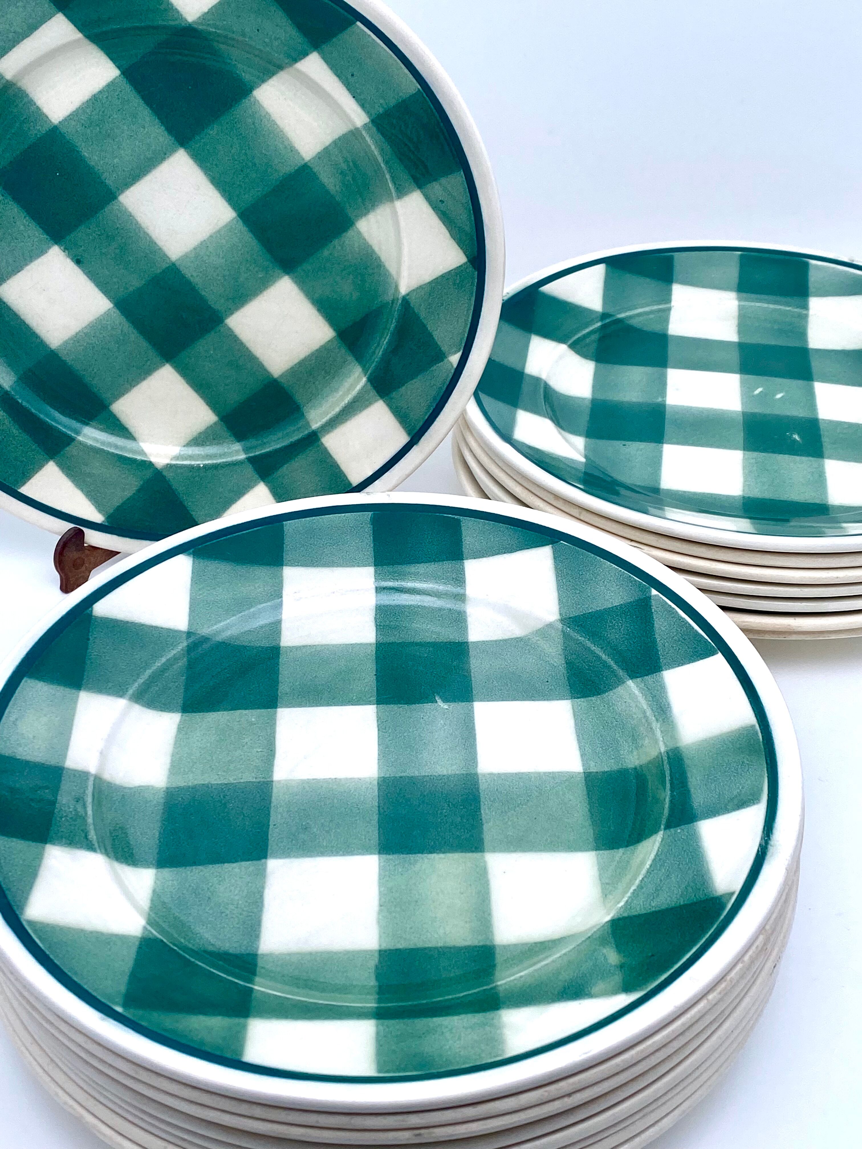 Vintage beige and green checkered service