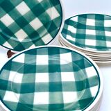 Vintage beige and green checkered service