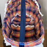 1970s wicker rattan portable bassinet cradle complete with bedding