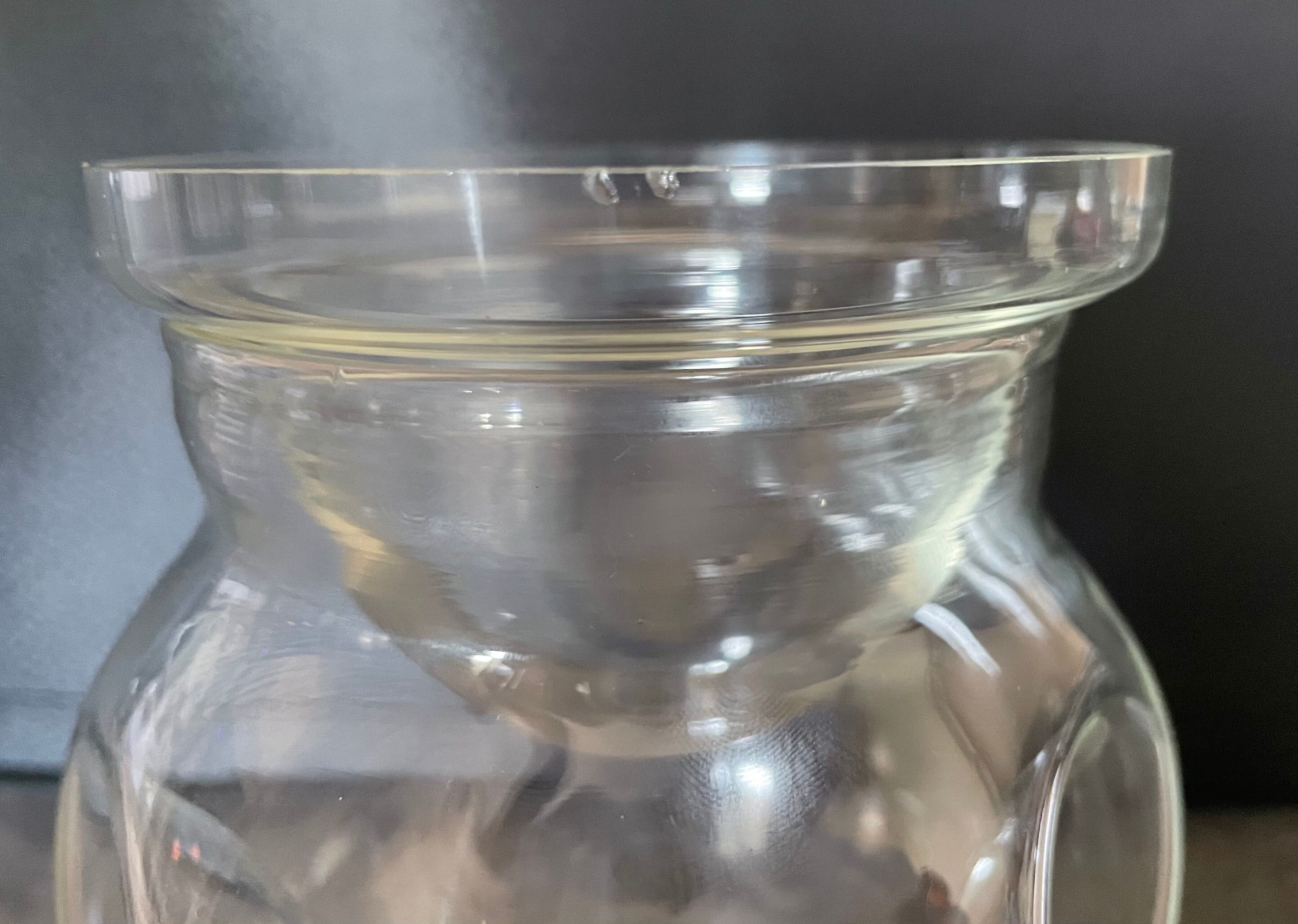 Jar type bonbonnière in translucent glass shape round modernist