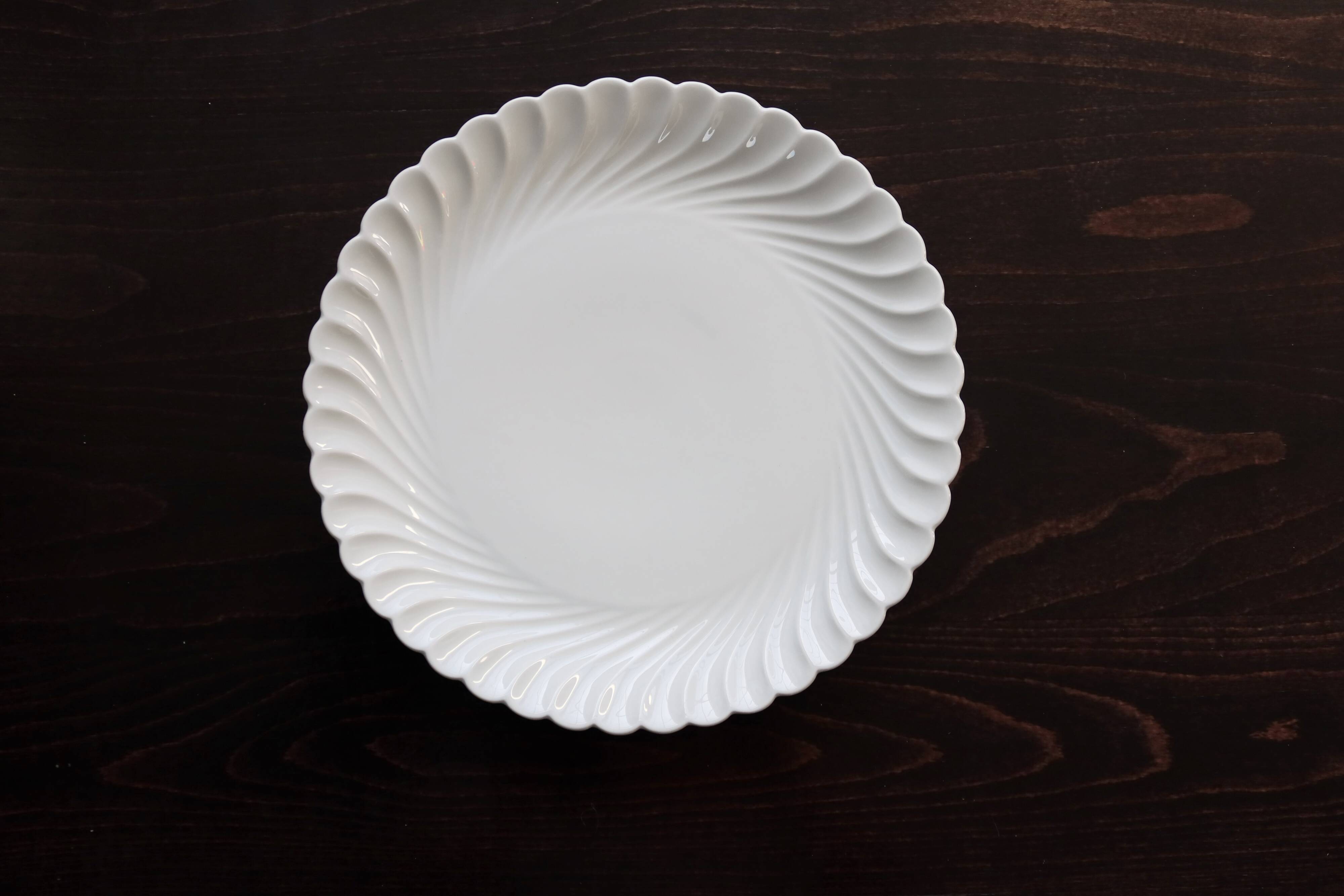 Vintage round serving dish in white porcelain with twists by Limoges Haviland