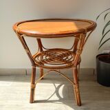 Vintage round rattan coffee table 1970