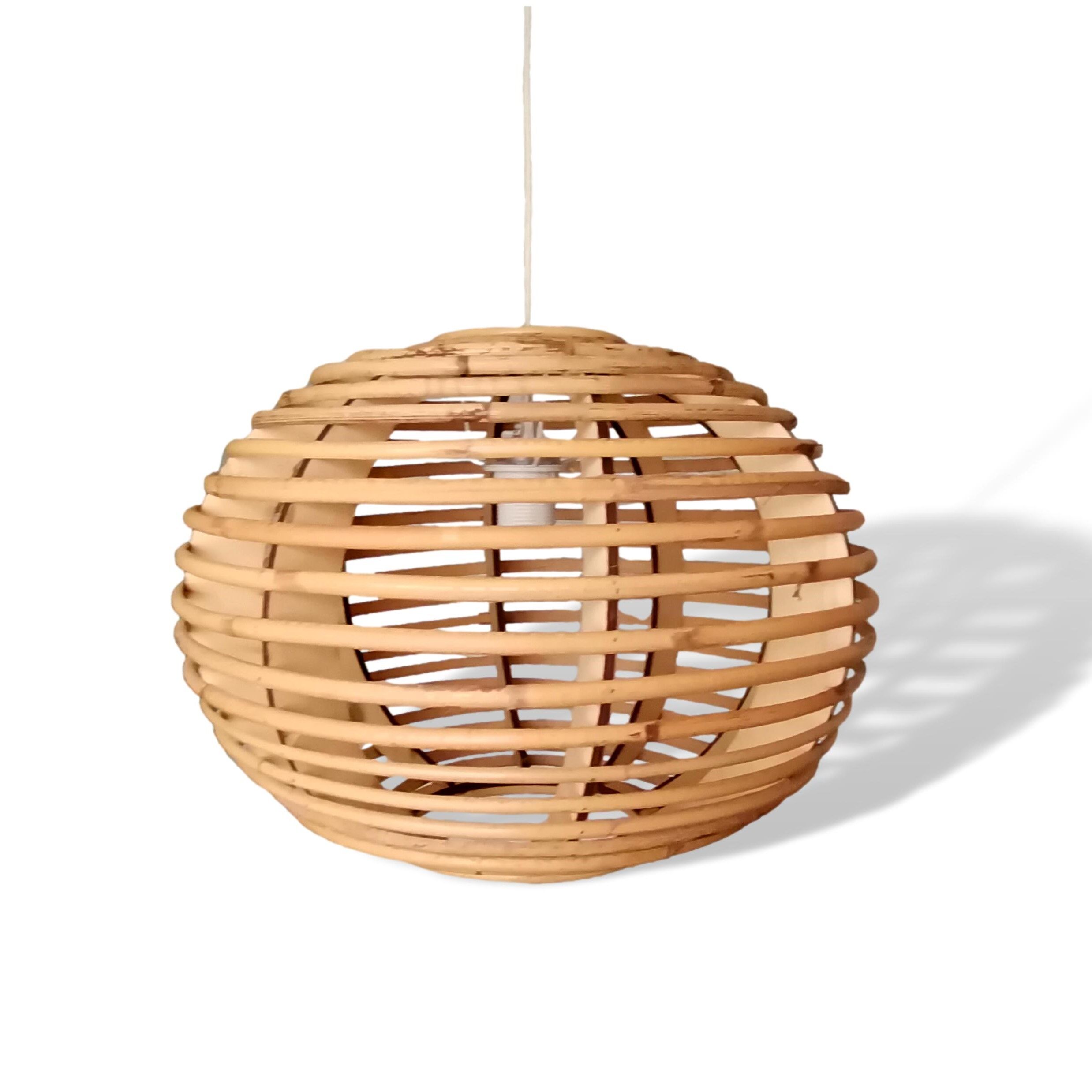 Portuguese mid century modern beige bamboo hanging lamp 1960s