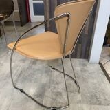 1 Linda armchair chair by Arrben in camel brown leather with a chrome steel frame.