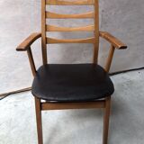 Armchair blond wood and Scandinavian leather 60s