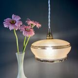 Suspension abat-jour vintage en verre granité jaune et doré
