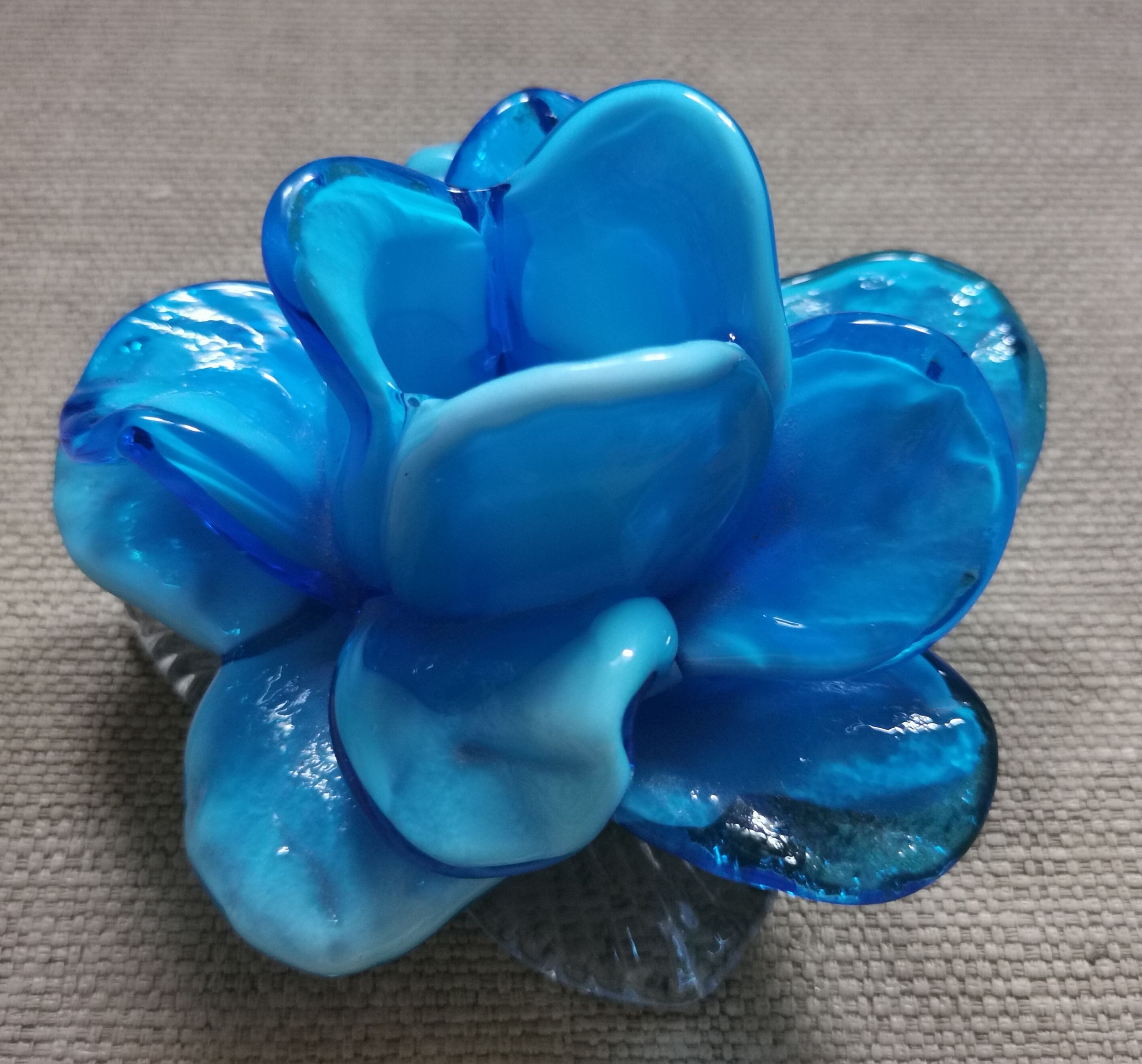 Murano blue blue blown glass flower candlestick