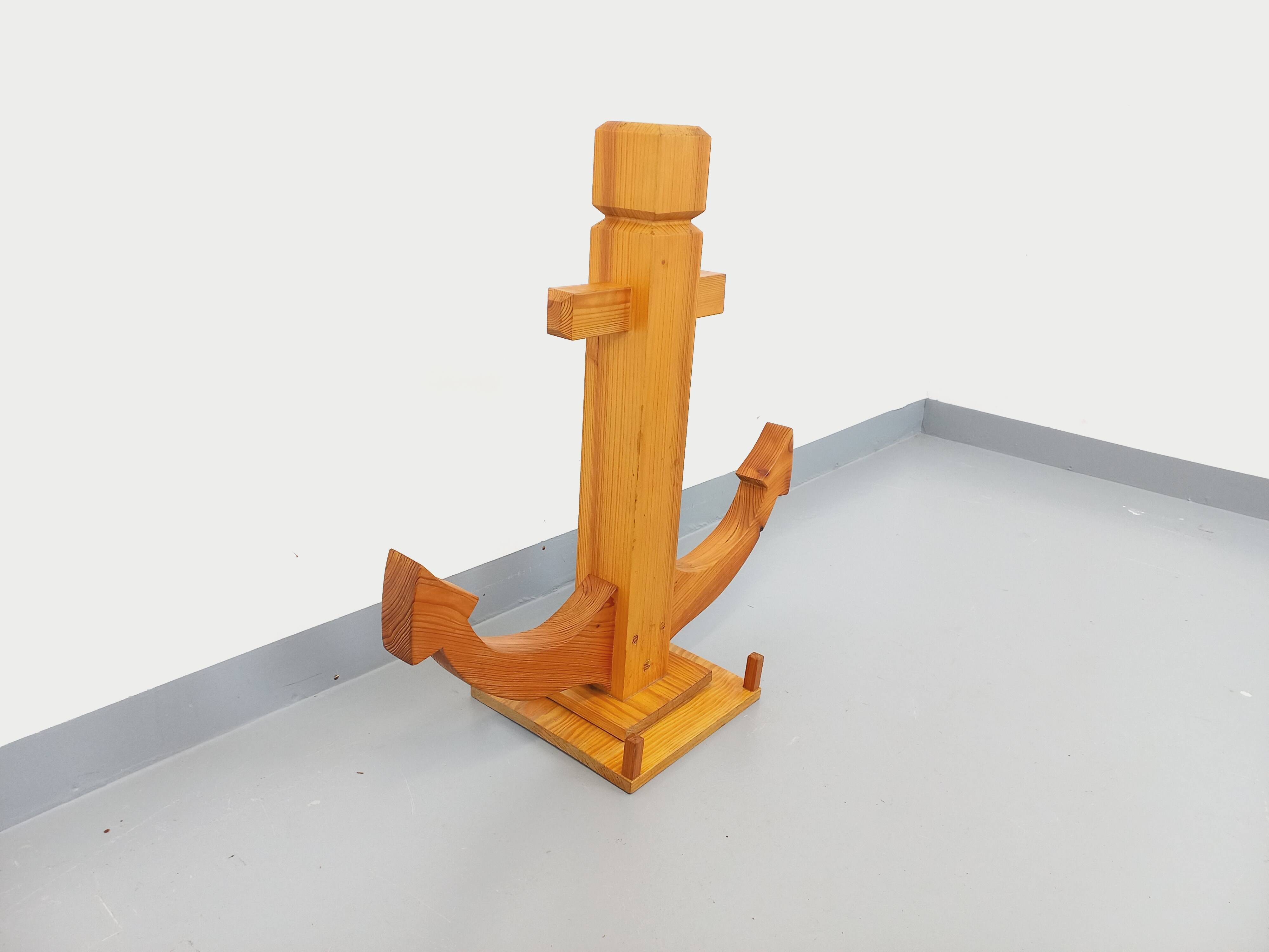 Large vintage decorative anchor in pine wood
