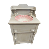 Old vanity unit in patinated wood gray basin earthenware rocker bathroom