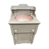 Old vanity unit in patinated wood gray basin earthenware rocker bathroom