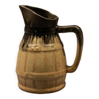 Barrel pitcher in beige enameled stoneware